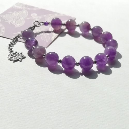 Bracelet violet "passion améthyste" gemmes et acier inoxydable
