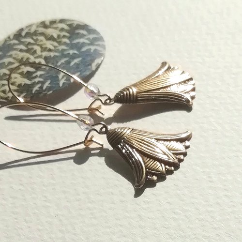 Boucles d'oreilles fleurs lotus du nil bronze doré attaches plaqué or