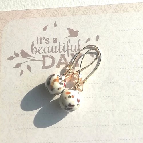 Boucles "noisette" verre murano pointillé verre façon cristal attaches plaqué or 18k