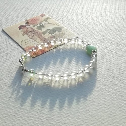 Bracelet "cristal de menthe" vert blanc aventurine cristal de roche et de bohême argent 925