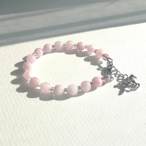 Bracelet "gemmes de rêve" pierre naturelle kunzite rose cristal de bohême fermoir chaînette acier inoxydable