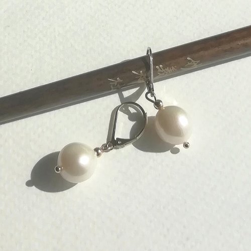 Boucles d'oreille "nacre attitude" perles de culture d'eau douce perles attaches plaqué or 24k