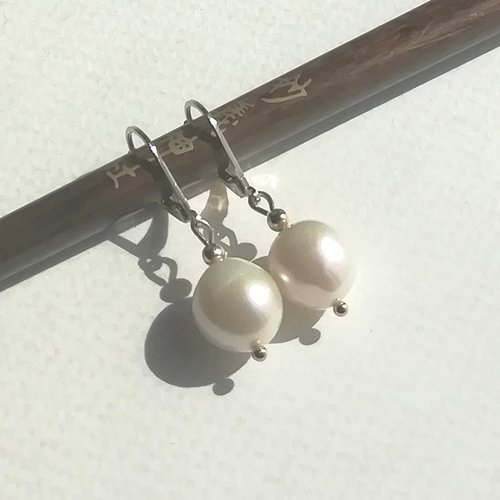 Boucles d'oreille "nacre attitude" perles de culture d'eau douce perles attaches plaqué or 24k