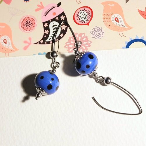 Fantasia - boucles d'oreilles bleues verre murano acier inoxydable grandes attaches