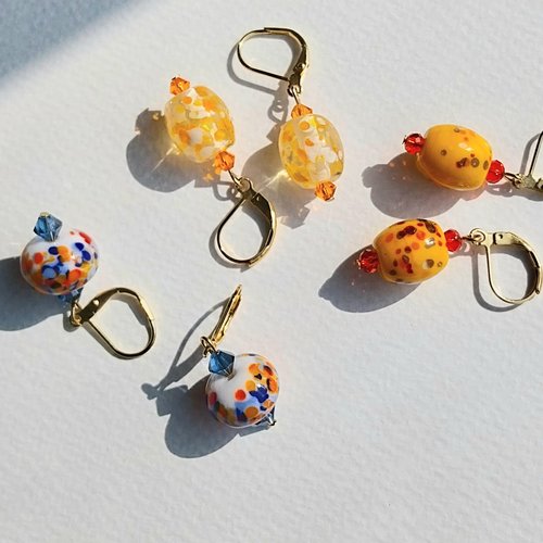 Au soleil - boucles d'oreilles verre filé murano cristal bohême attaches plaqué or