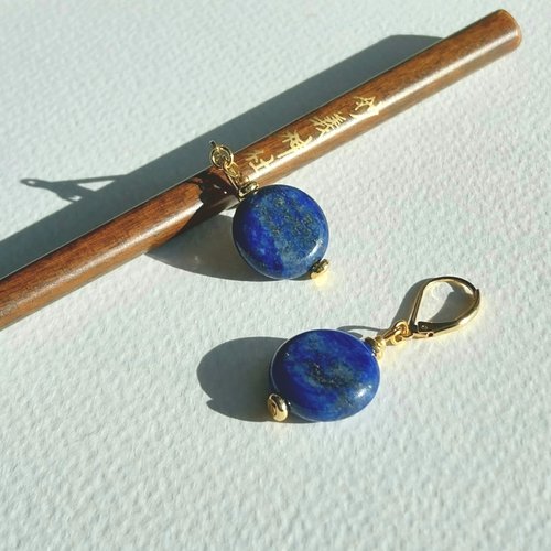 Boucles "zodiaque" bleu nuit lapis-lazuli plaqué or
