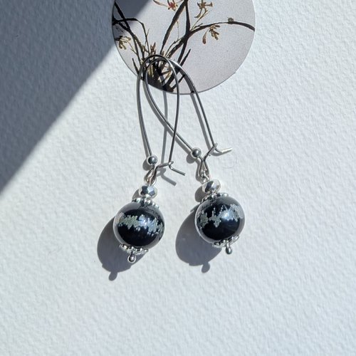 L'art du noir - boucles verre filé verre tchèque acier inoxydable