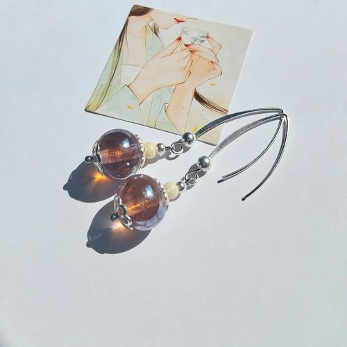 Boucles d'oreilles "miel de rose" verre murano argent 925