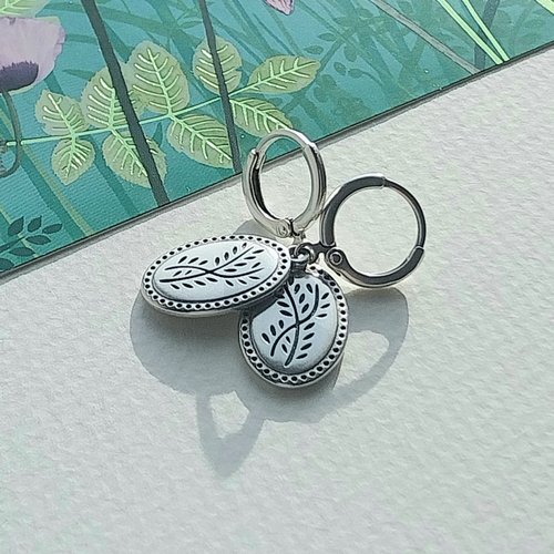 Boucles d'oreilles "épis d'argent" pampilles ovales gravées et attaches en plaqué argent