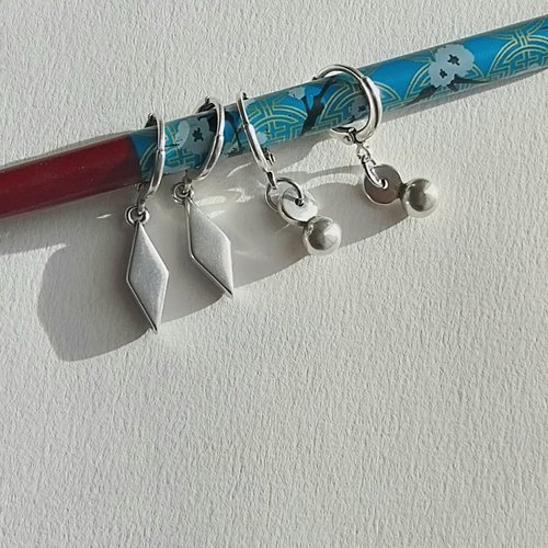 Boucles "les quotidiennes" pampilles losanges ou boules attaches plaqué argent 925