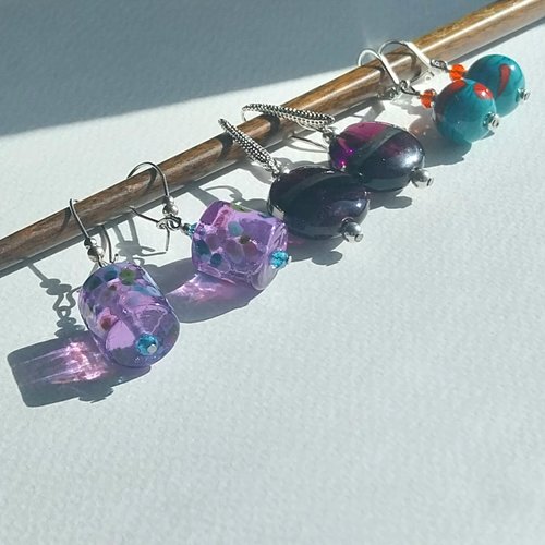 Boucles d'oreilles au choix trois modèles verre murano cristal de bohême argent plaqué argent