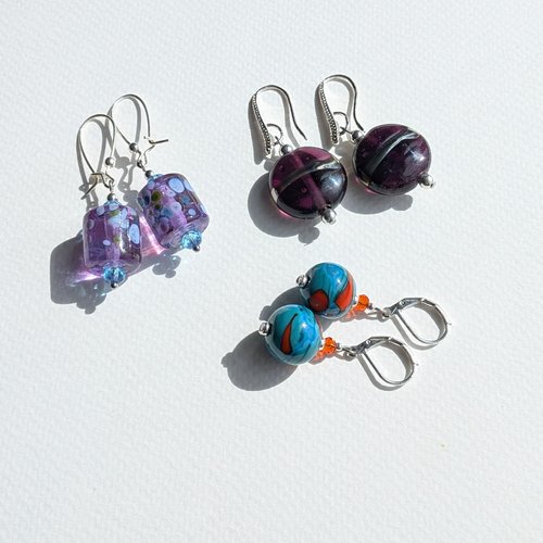 Couleurs de venise - boucles d'oreilles au choix trois modèles verre murano verre de bohême argent plaqué argent