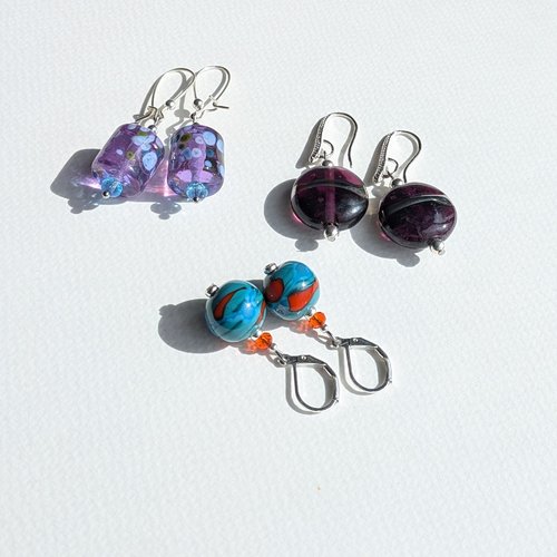 Couleurs de venise - boucles d'oreilles au choix trois modèles verre murano verre de bohême argent plaqué argent
