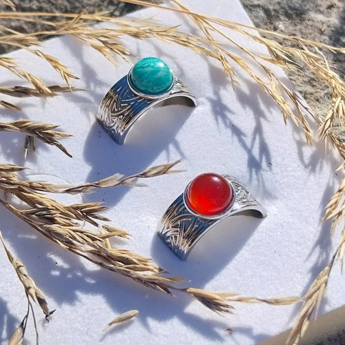 "anneau celtique" bague réglable anneau ciselé ajustable choix pierre agate rouge ou amazonite