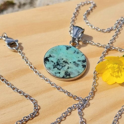 "kalypso" pendentif chaîne pierre naturelle turquoise africaine acier inoxydable