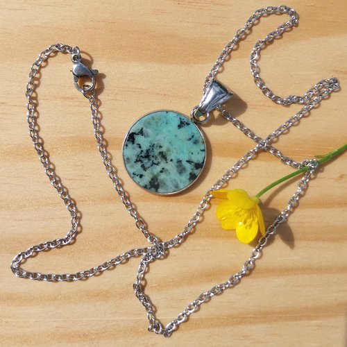 "kalypso" pendentif chaîne pierre naturelle turquoise africaine acier inoxydable