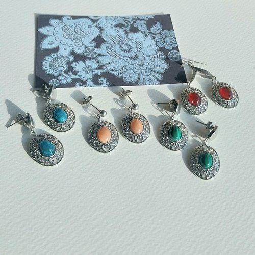 "gemmes de charme" boucles d'oreille au choix cabochons pierre naturelle médaillons attaches acier inoxydable