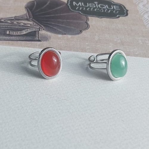 Bague cabochon ovale pierre naturelle au choix monture acier inoxydable clair