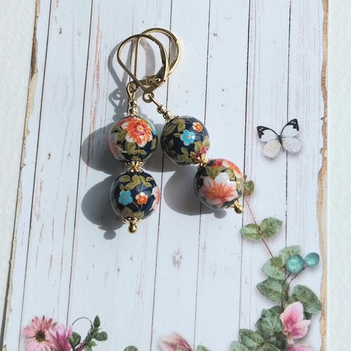 Boucles d'oreilles "mélodie fleurie" perles tensha attaches plaqué or gold filled