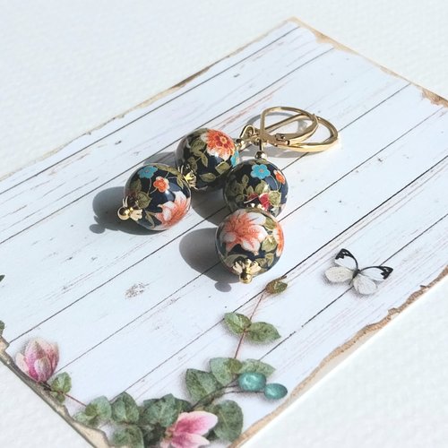 Boucles d'oreilles "mélodie fleurie" perles tensha attaches plaqué or gold filled