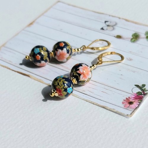 Mélodie fleurie - boucles d'oreilles perles tensha attaches plaqué or gold filled