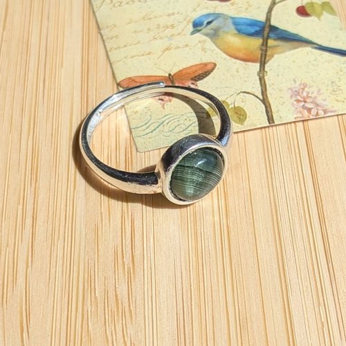 Vert velours - bague ajustable monture argent pierre naturelle séraphinite verte