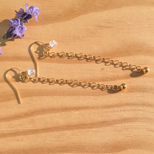 Ondine - boucles d'oreilles chaînettes et attaches plaqué or gold filled perles pierre de lune