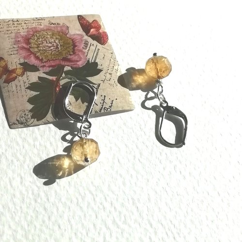 "graines de nature" * vendu *boucles d'oreilles gemmes jaunes pierre fine citrine naturelle argent attaches rhodium