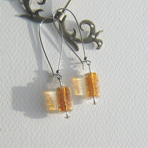 Boucles d'oreilles jaune ambre "les vénitiennes - blond" verre filé style murano cristal attaches plaqué argent