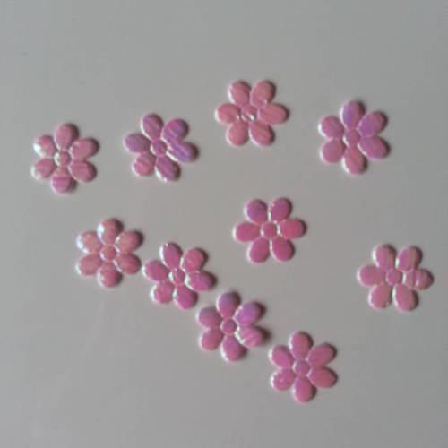 Lot de 10 petites fleurs irisées rose    12mm 