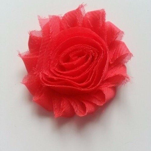 Fleur tissu chabby   65mm rouge orangé