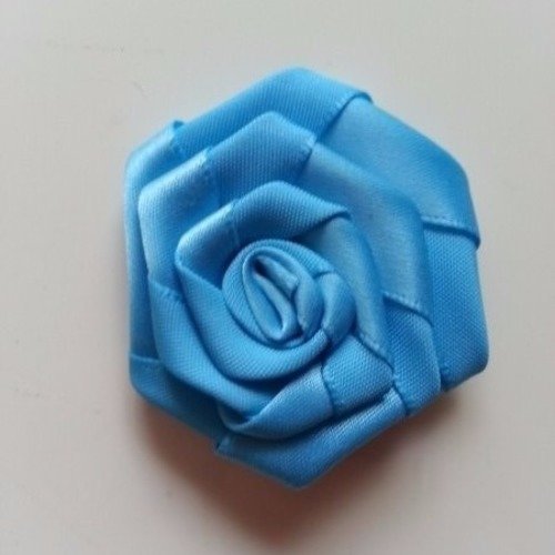 Tête de fleur satin plate 50mm bleu