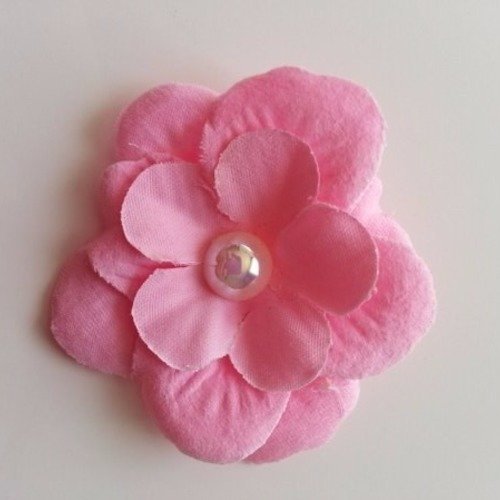 Fleur en tissu rose et perle 50mm