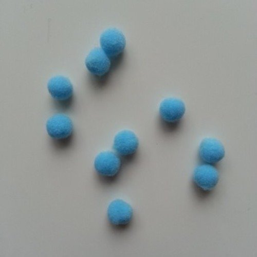 Lot de 10 petits pompons de couleur  8mm bleu
