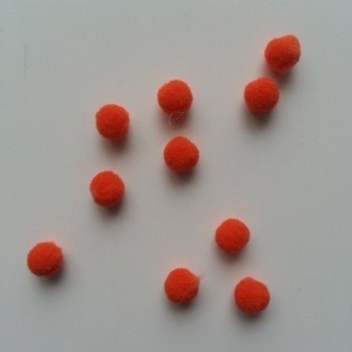 Lot de 10 petits pompons de couleur  8mm orange