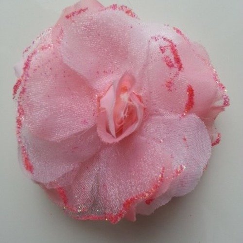 Fleur artificielle en tissu  pailletée 90mm rose saumon