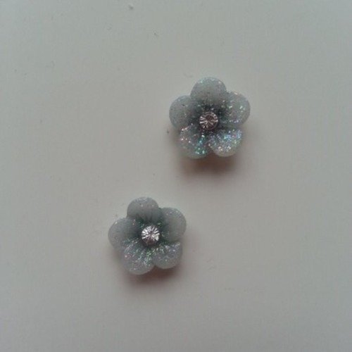Lot de 2 fleurs en résine avec strass au centre 12 mm noir