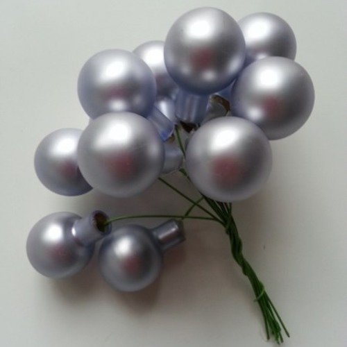 Bouquet de 12 boules de noel sur tige gris bleuté