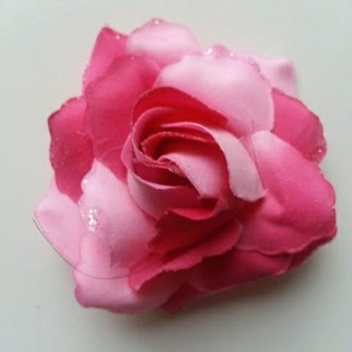 Rose en tissu pailletée rose 80mm