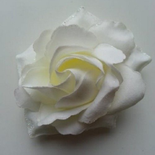 Rose en tissu pailletée ivoire 80mm