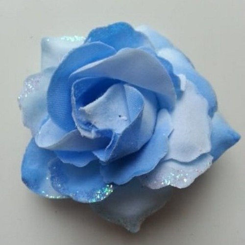 Rose en tissu pailletée bleu 80mm