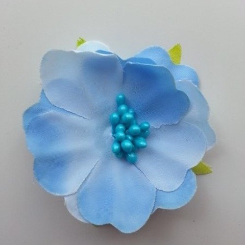 Fleur tissu et pistils bleu 50mm