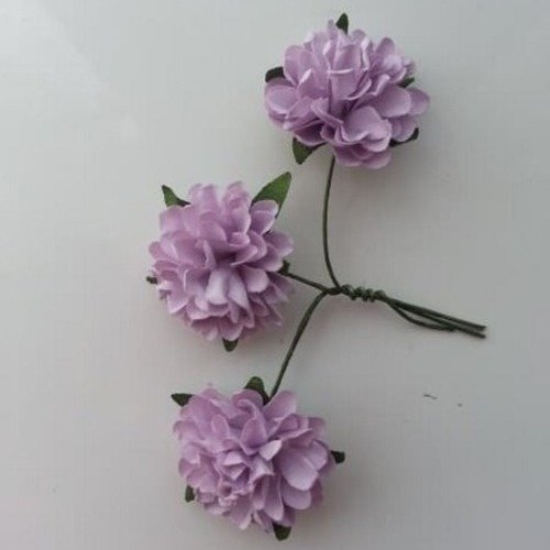 Lot de 3 fleurs en papier de couleur mauve 2, 5cm sur tige