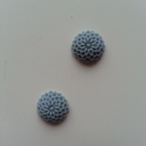 Lot de 2 fleurs en résine de couleur bleu gris  12 mm