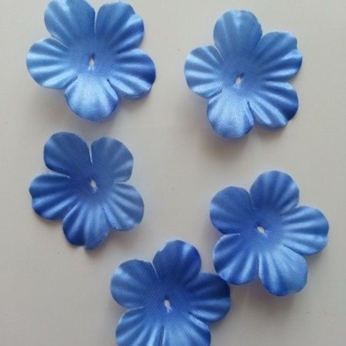 Lot de 5 fleurs en tissu bleu 35mm