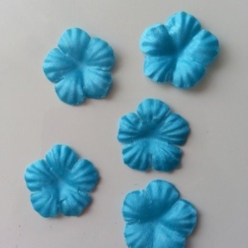 Lot de 5 fleurs en tissu  30mm bleu turquoise