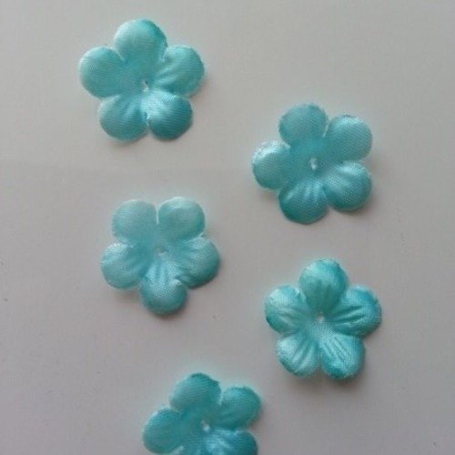 Lot de 5 fleurs en tissu  20mm bleu vert