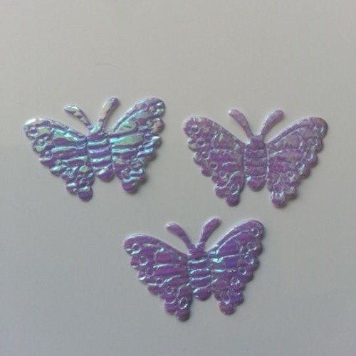 Lot de 3 papillons  en tissu irisé violet  32*21mm