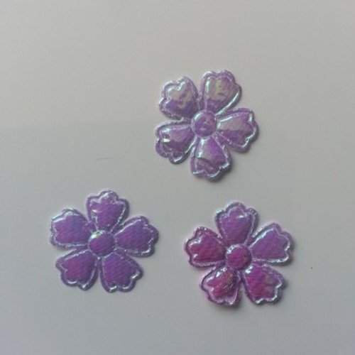 Lot de 3 fleurs  en tissu  irisé violet   22mm