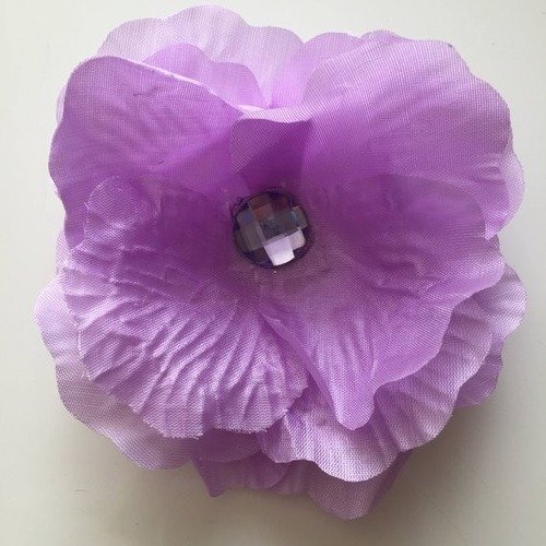 Fleur artificielle  en tissu mauve et strass 90mm
